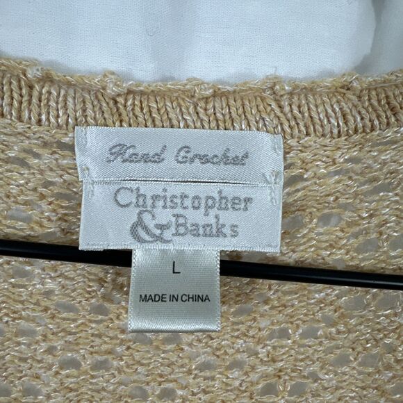 Christopher & Banks Handknit Crochet Open From Butter Yellow Cardigan Women’s L - Picture 3 of 8